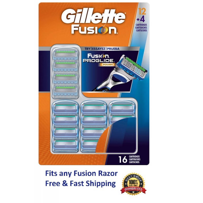 16 Gillette Fusion Blades 12+4 Proglide Power Refill Cartridge Ft