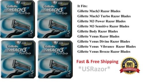 20 Gillette Mach3 TURBO Cartridges 3 blades Razor Refills Shaver